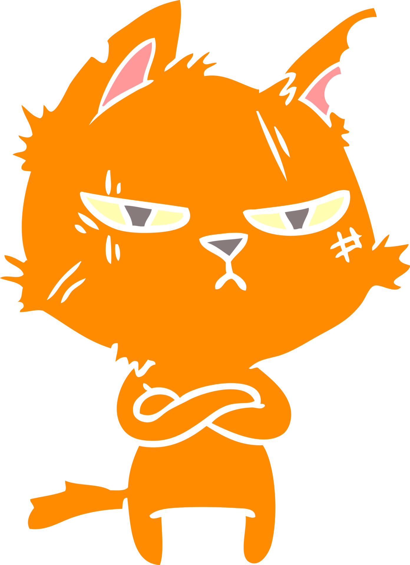 brazos plegables de gato de dibujos animados de estilo de color plano