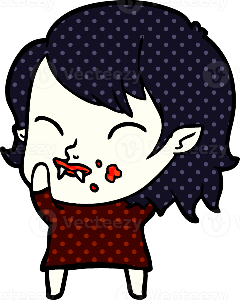cartoon vampire girl with blood on cheek png