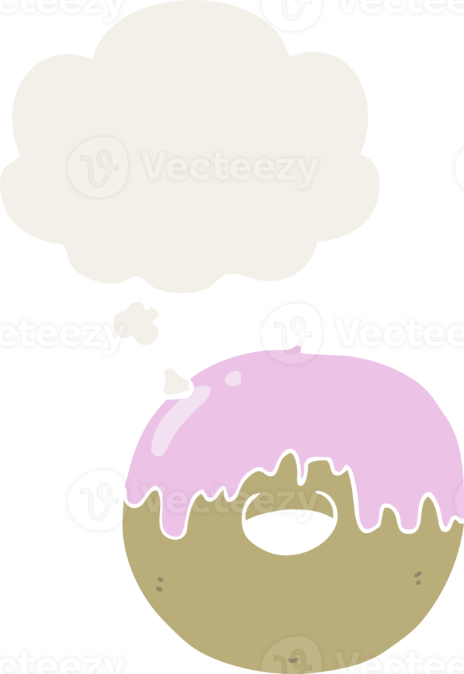 cartoon donut with thought bubble in retro style png