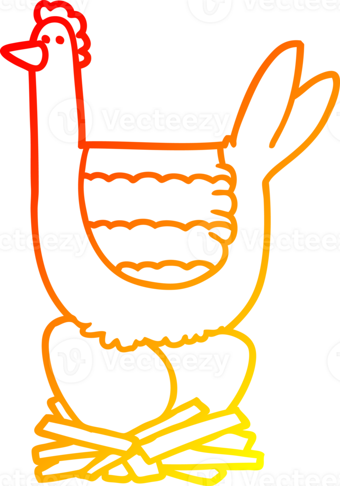 calentar degradado línea dibujo de un dibujos animados pollo sentado en huevos en nido png