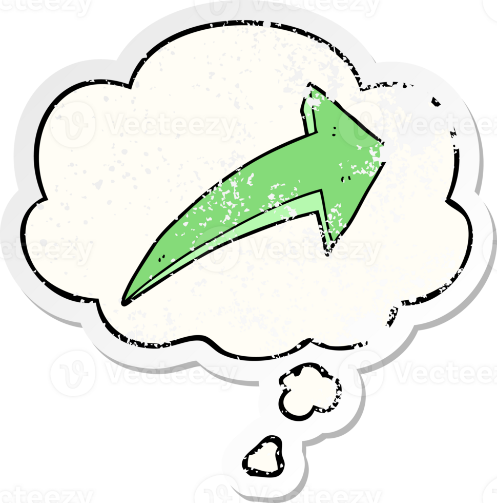 cartoon arrow with thought bubble as a distressed worn sticker png