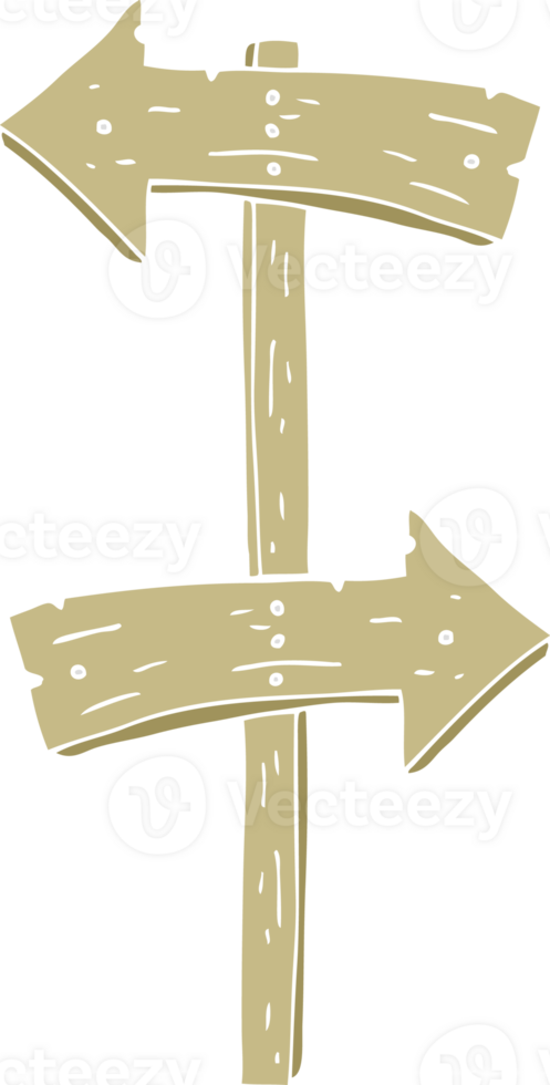 flat color illustration of wooden direction sign png