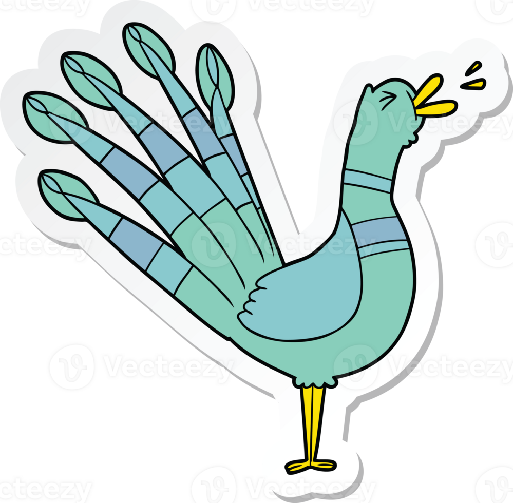 sticker of a cartoon crowing peacock png