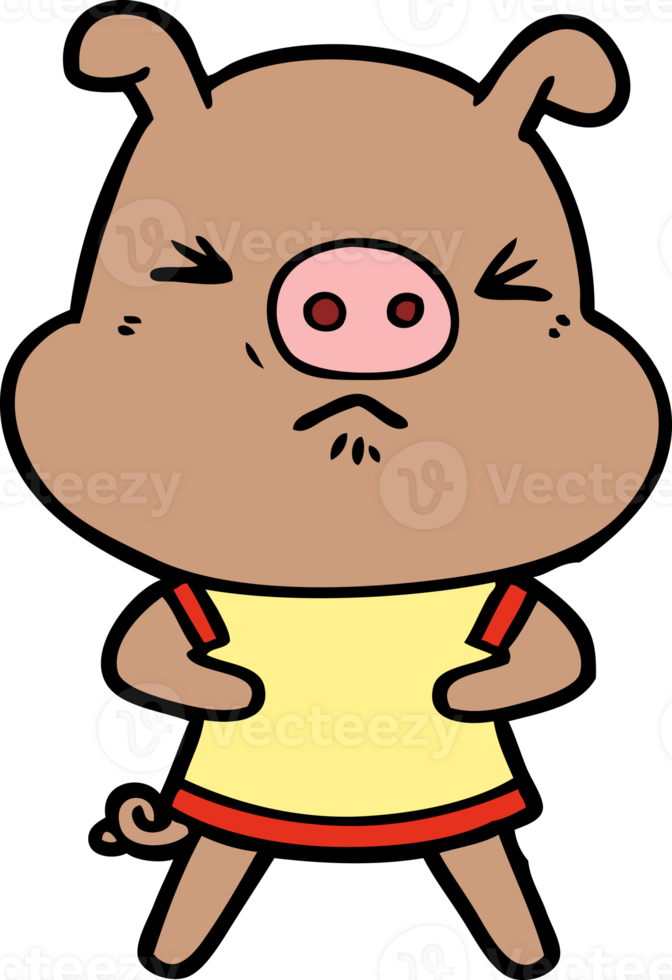 cartoon angry pig wearing tee shirt png