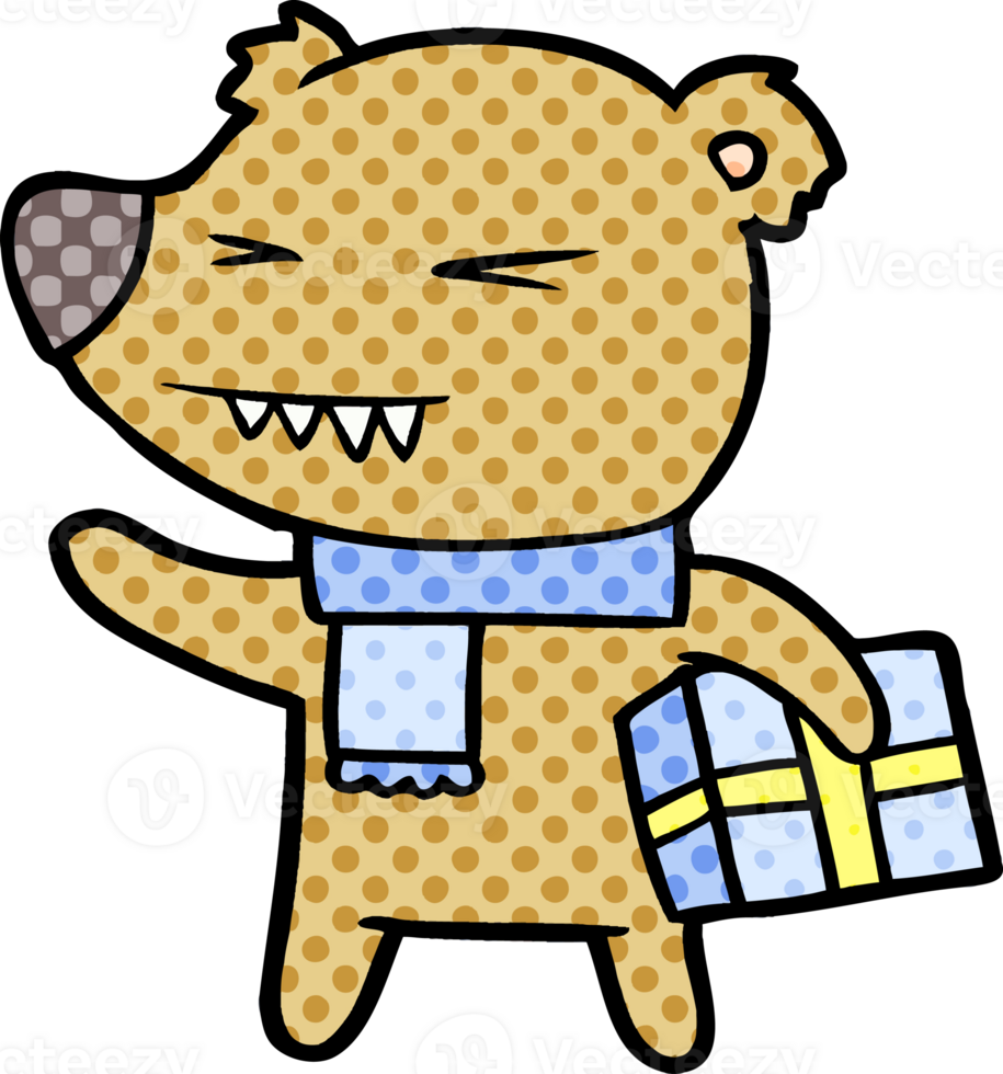 bear cartoon chraracter with present png