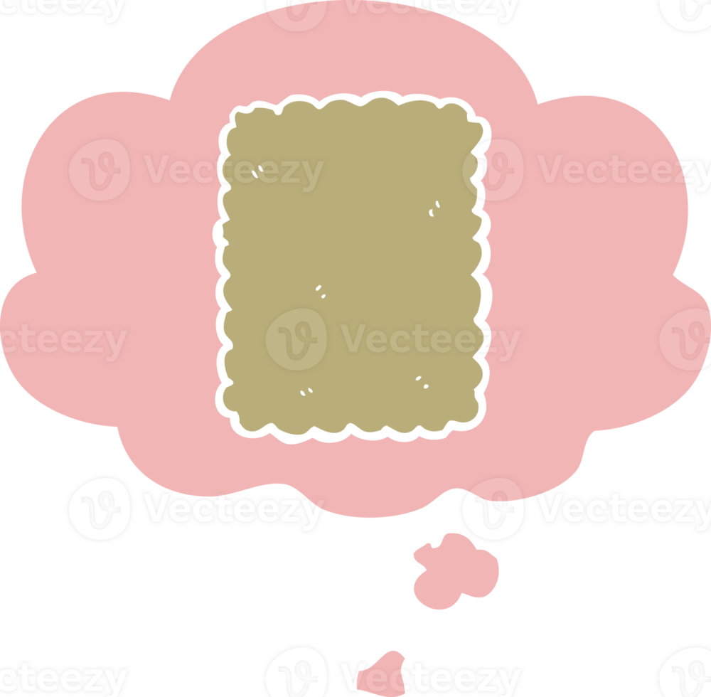 cartoon biscuit with thought bubble in retro style png