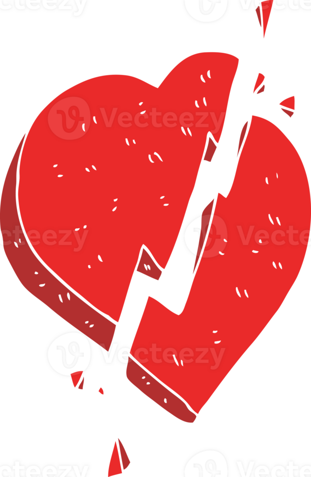 flat color illustration of broken heart symbol png