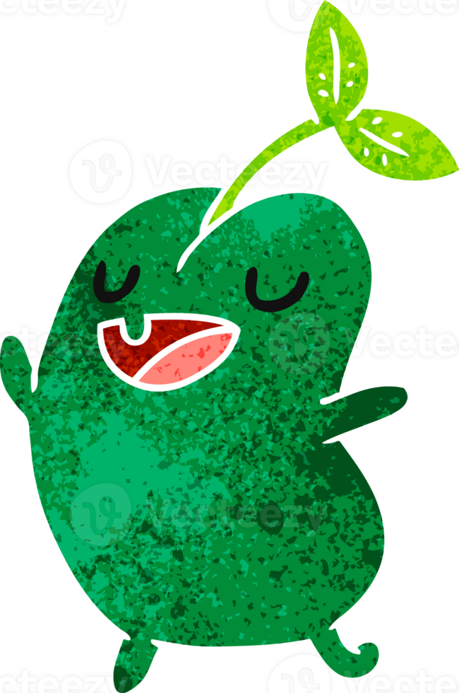 retro cartoon illustration kawaii cute sprouting bean png