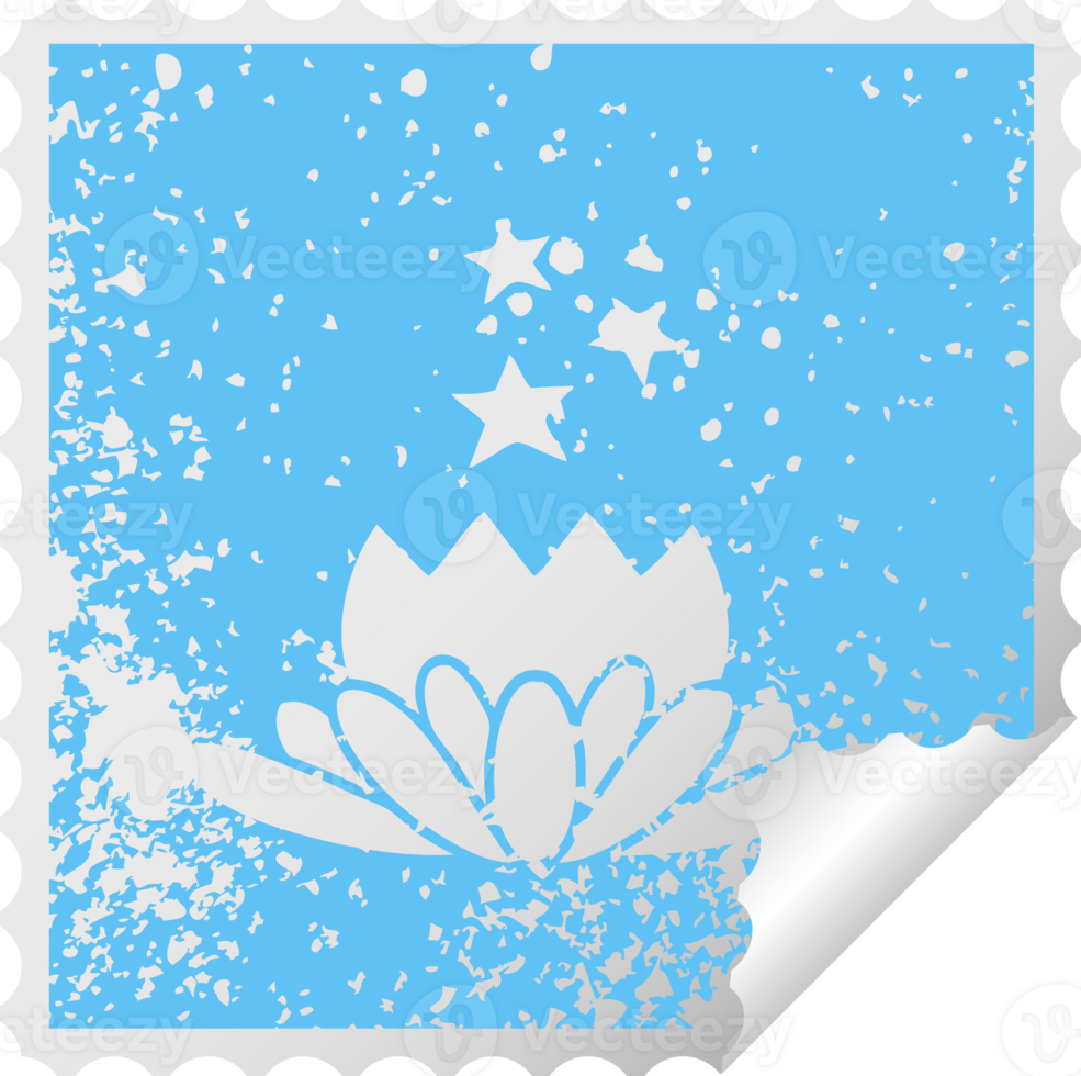 distressed square peeling sticker symbol of a flower png