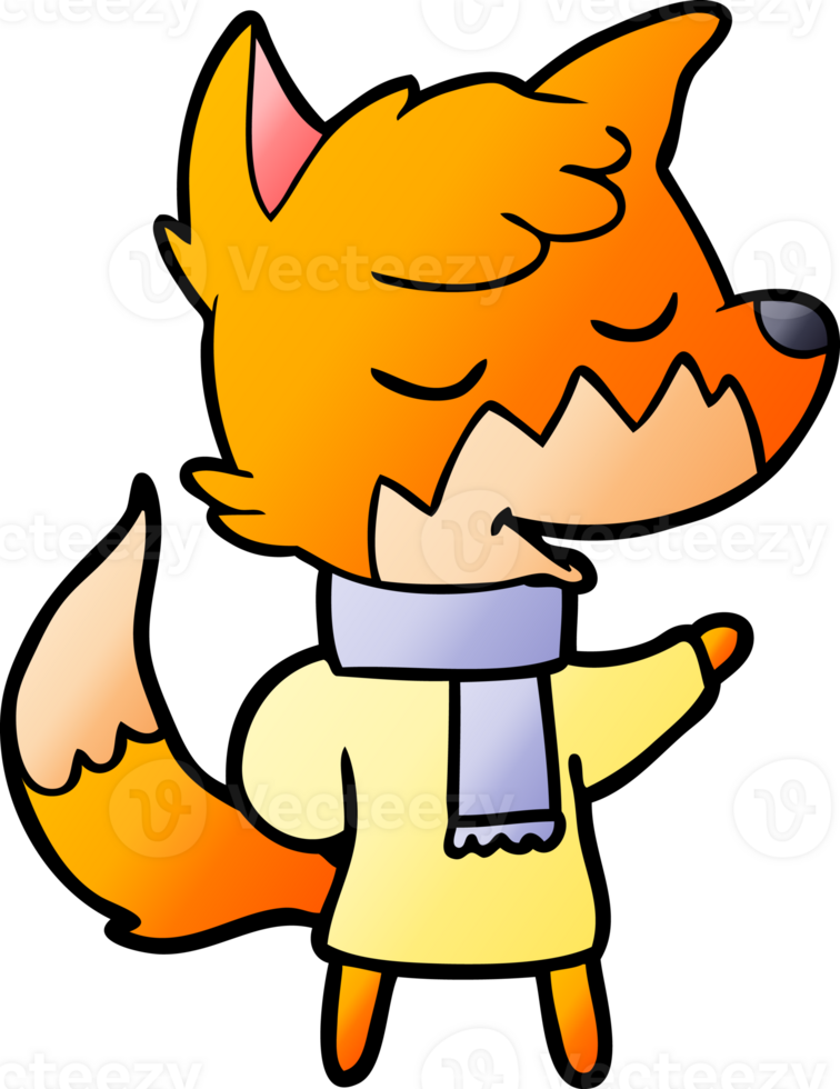 friendly cartoon fox in winter clothes png