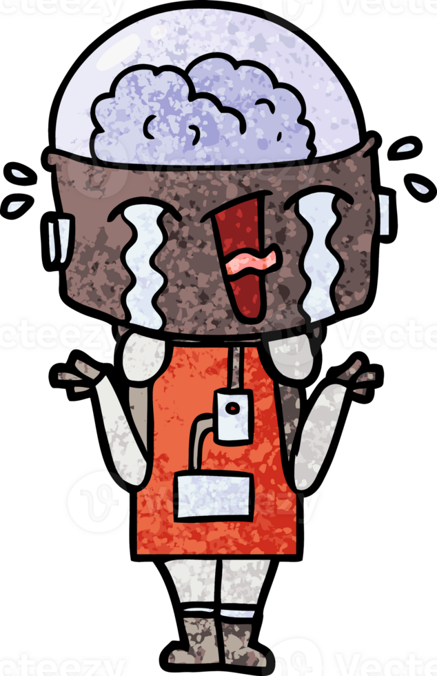 cartoon crying robot shrugging shoulders in confusion png