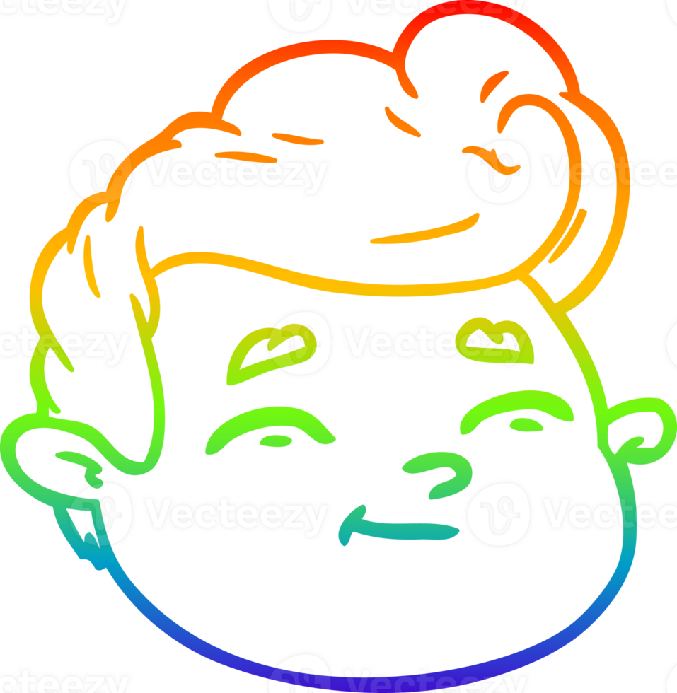 rainbow gradient line drawing of a cartoon male face png