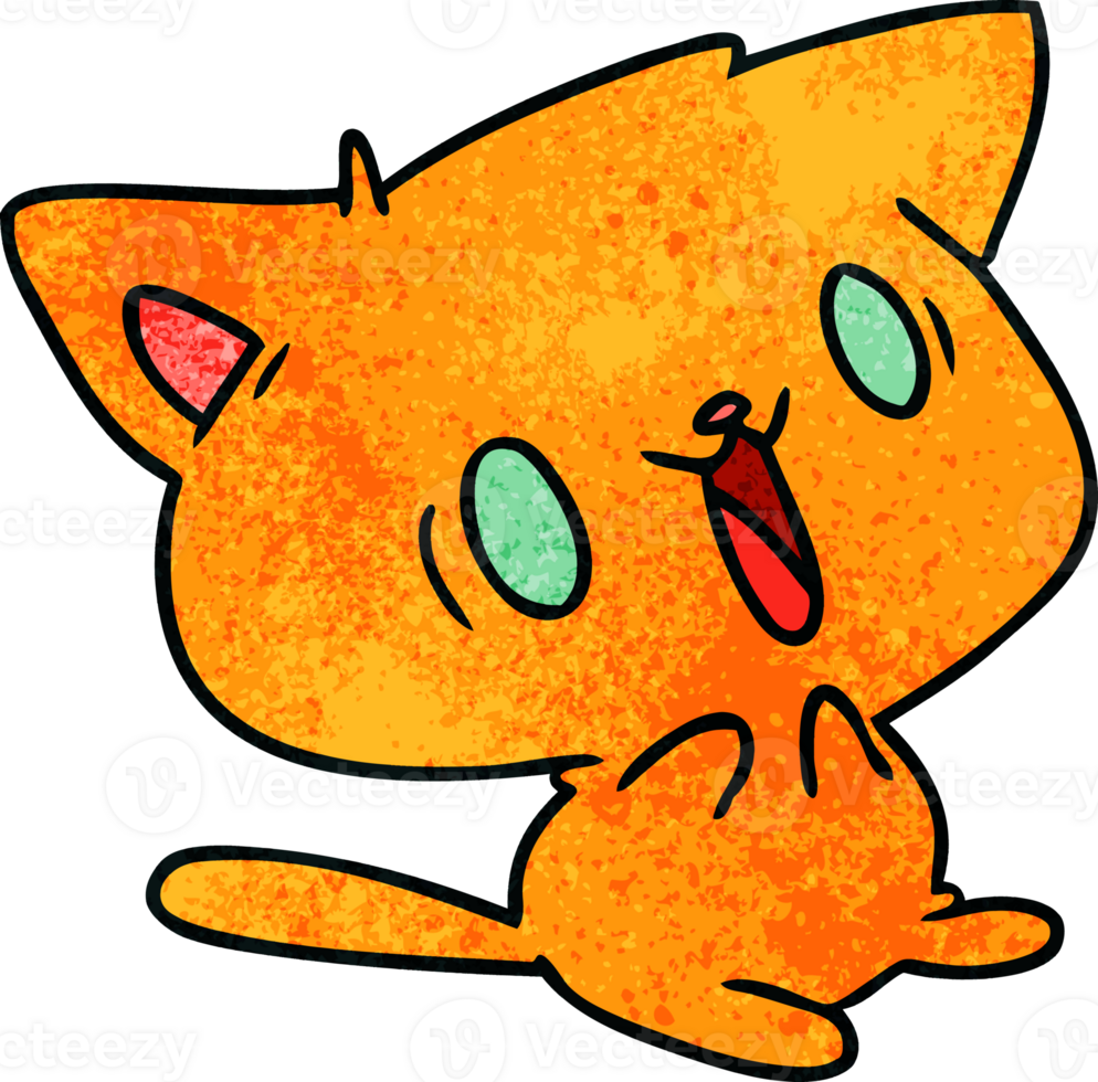 textured cartoon illustration of cute kawaii cat png