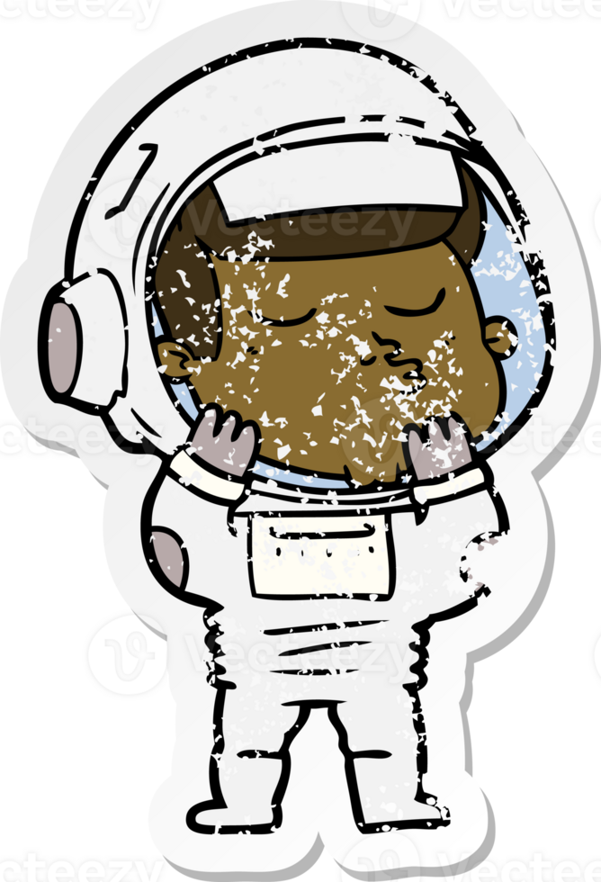 distressed sticker of a cartoon confident astronaut png