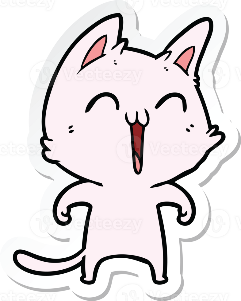 sticker of a happy cartoon cat meowing png