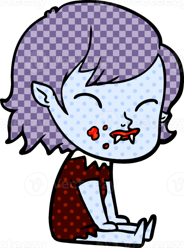 cartoon vampire girl with blood on cheek png