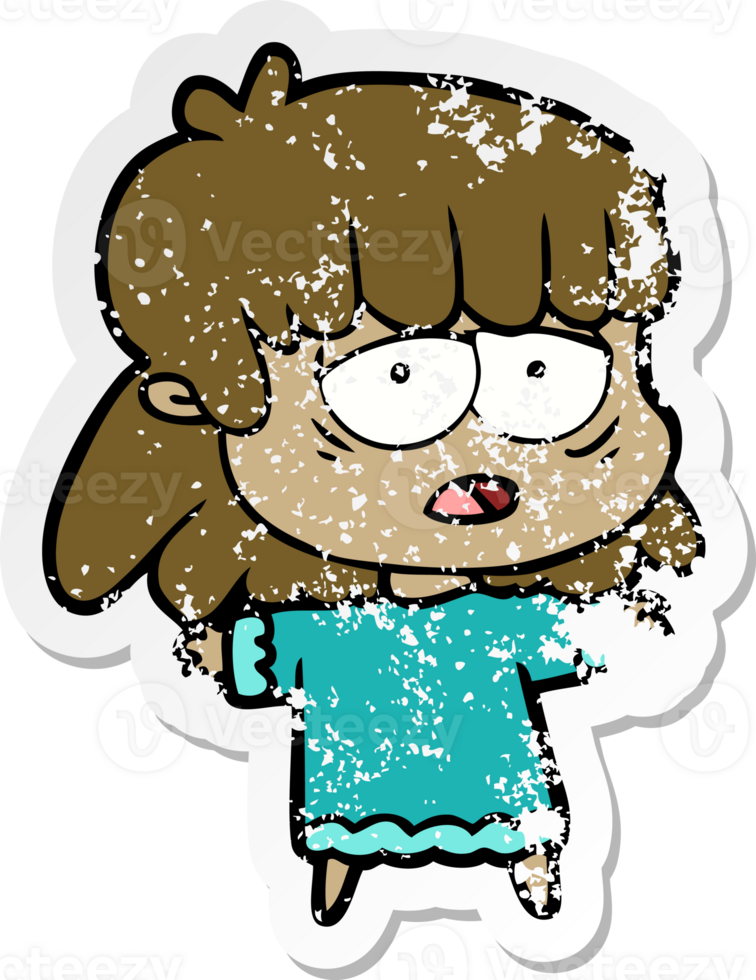 distressed sticker of a cartoon tired woman png