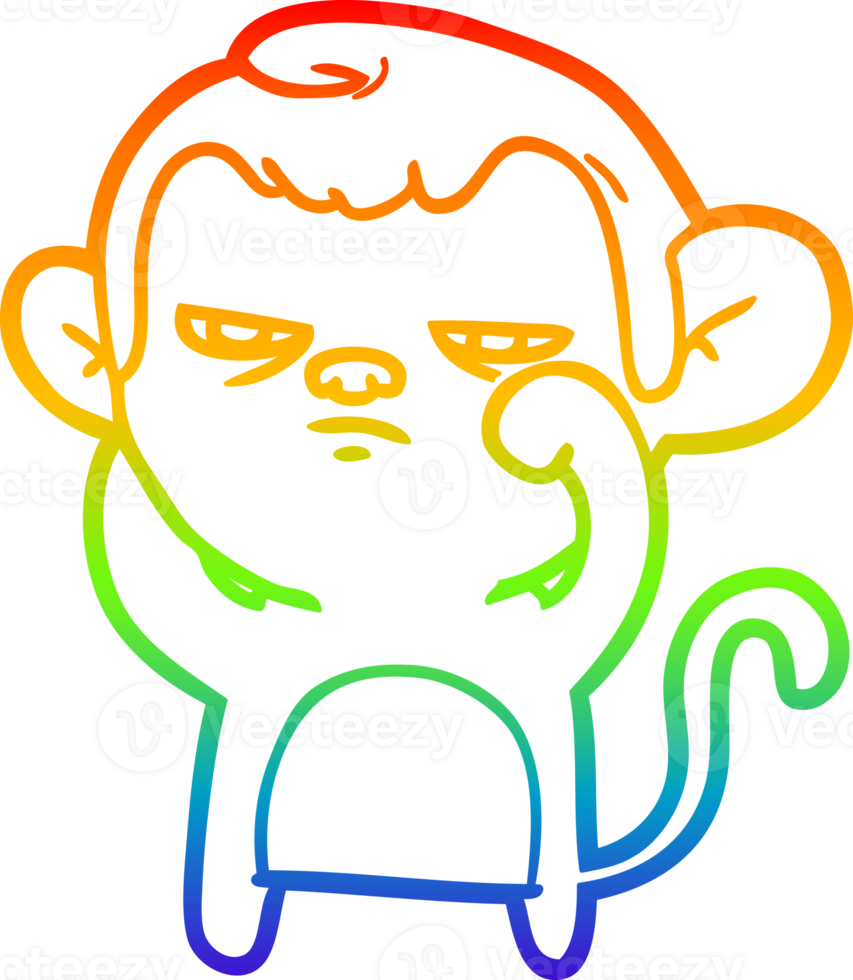 rainbow gradient line drawing of a cartoon annoyed monkey png