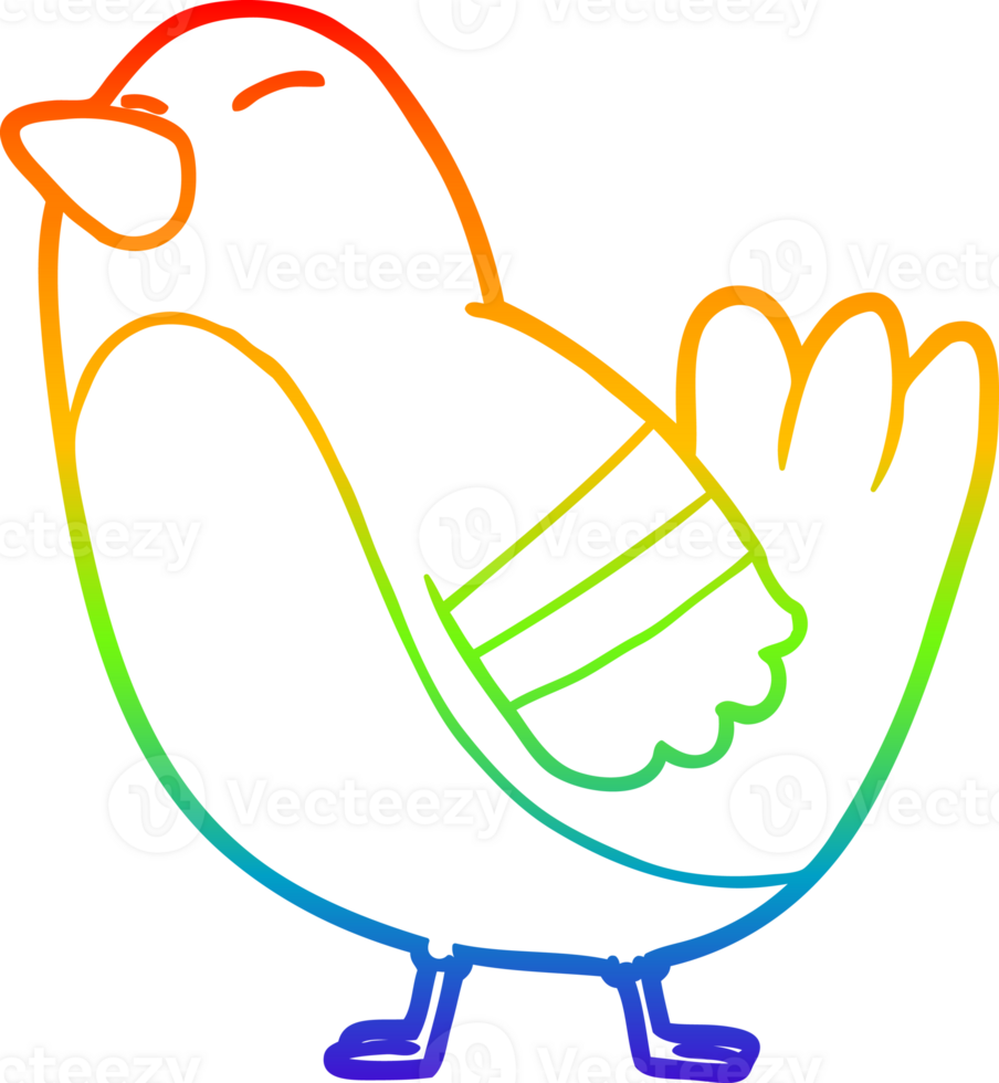 rainbow gradient line drawing of a cartoon bird png