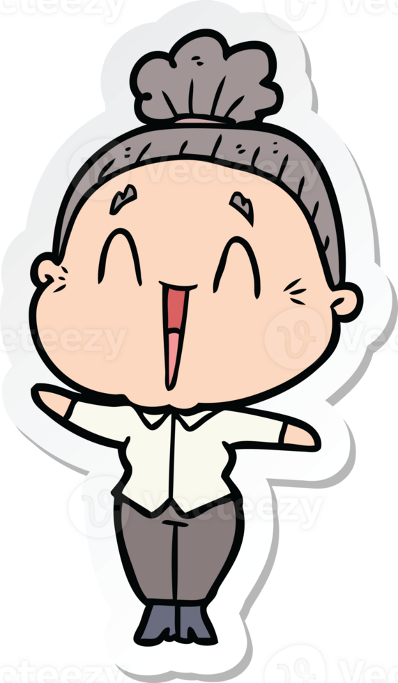 sticker of a cartoon happy old lady png