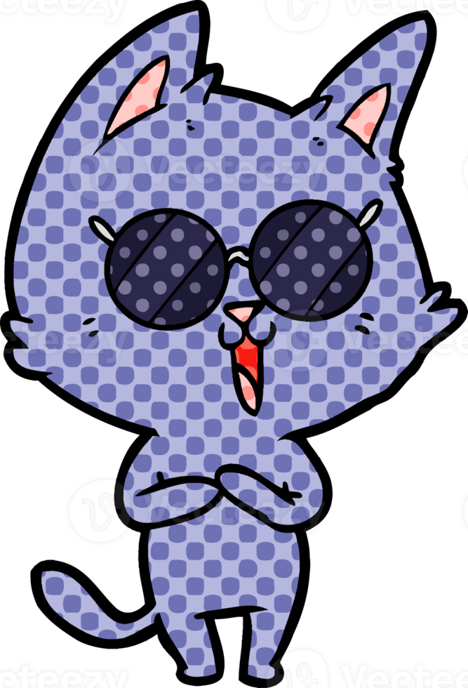 gato engraçado dos desenhos animados usando óculos escuros png