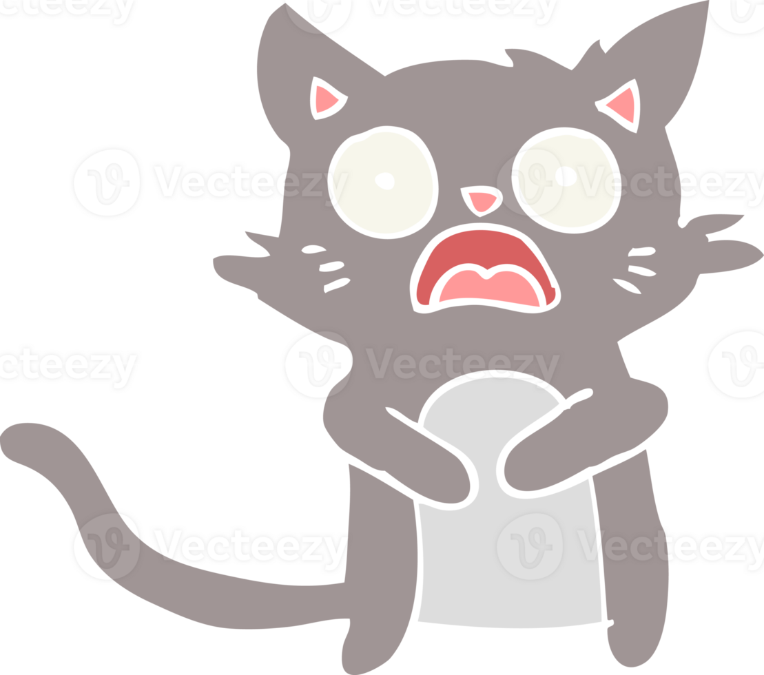 flat color style cartoon horrified cat png