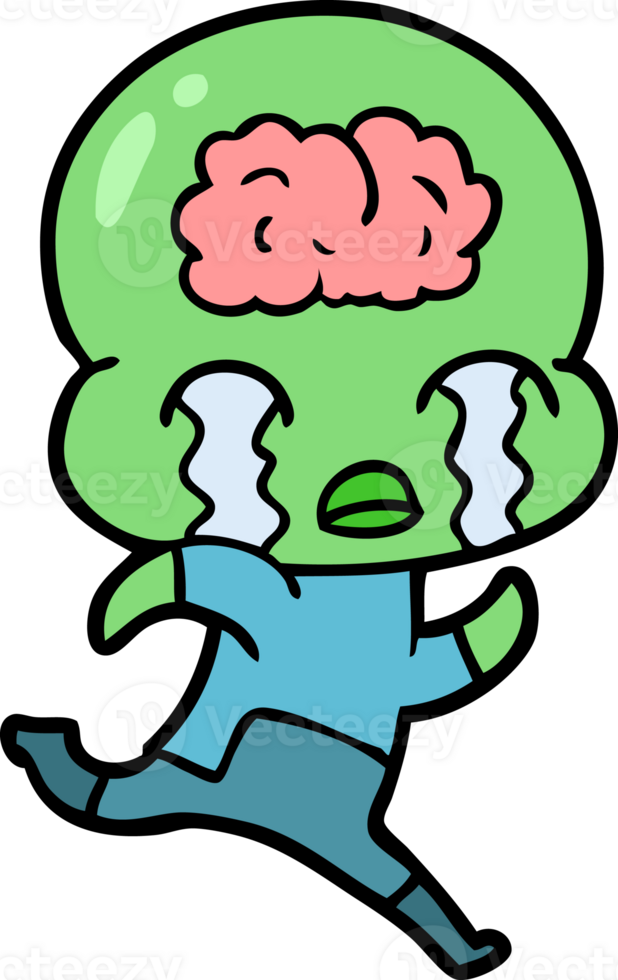 cartoon big brain alien weint png