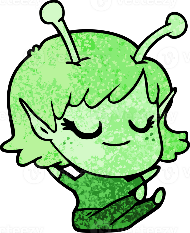 smiling alien girl cartoon sitting png