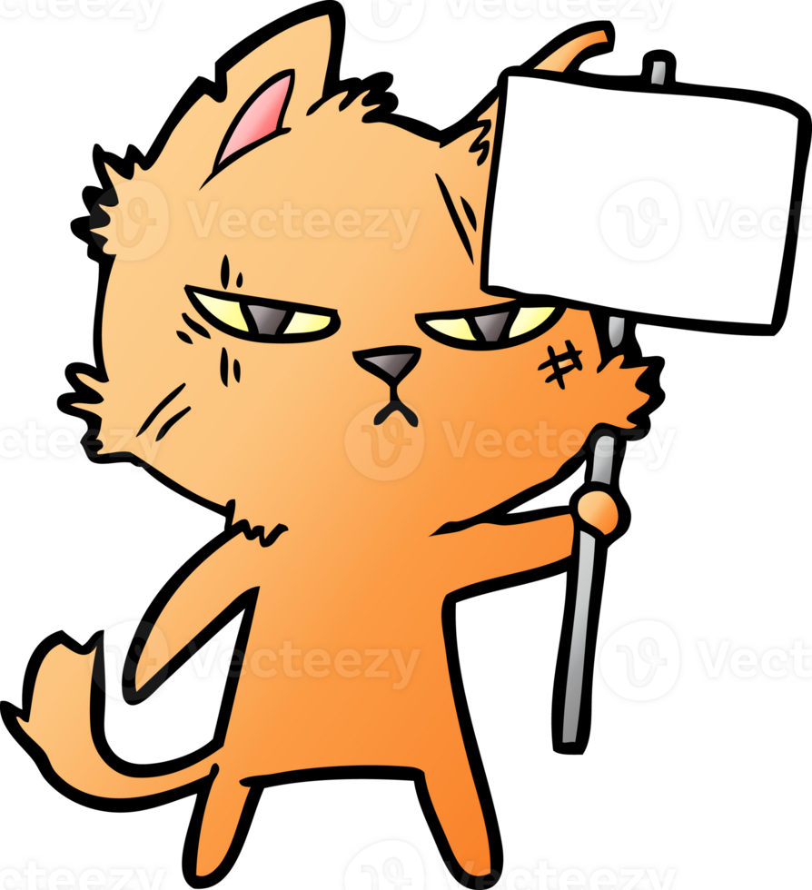 difficile cartone animato gatto con protesta cartello png