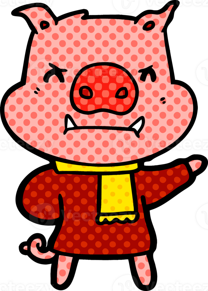 angry cartoon pig in winter clothes png