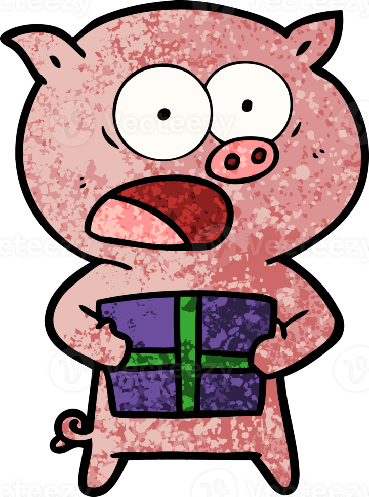 cartoon pig with christmas present png