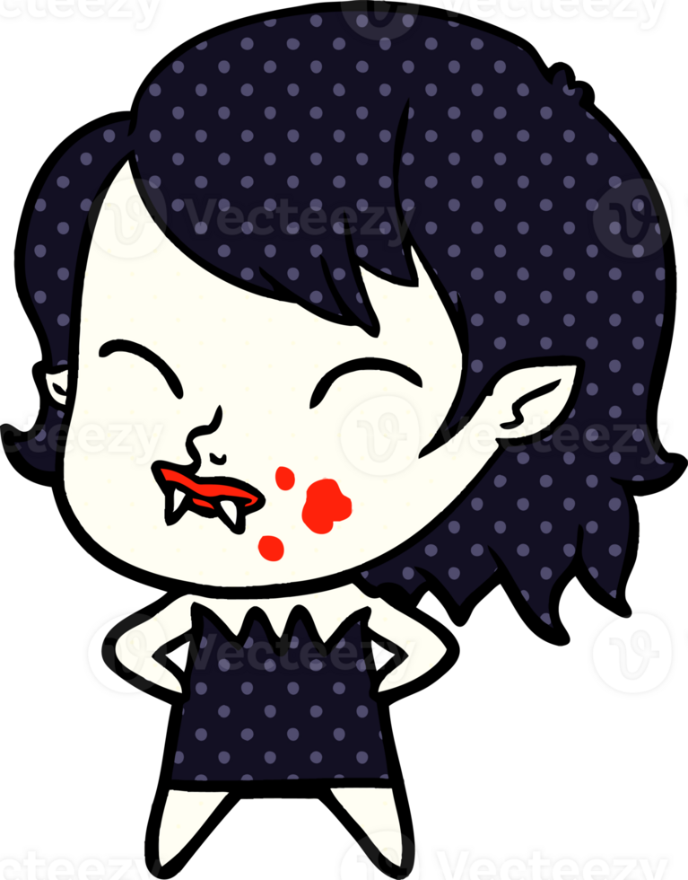 cartoon vampire girl with blood on cheek png