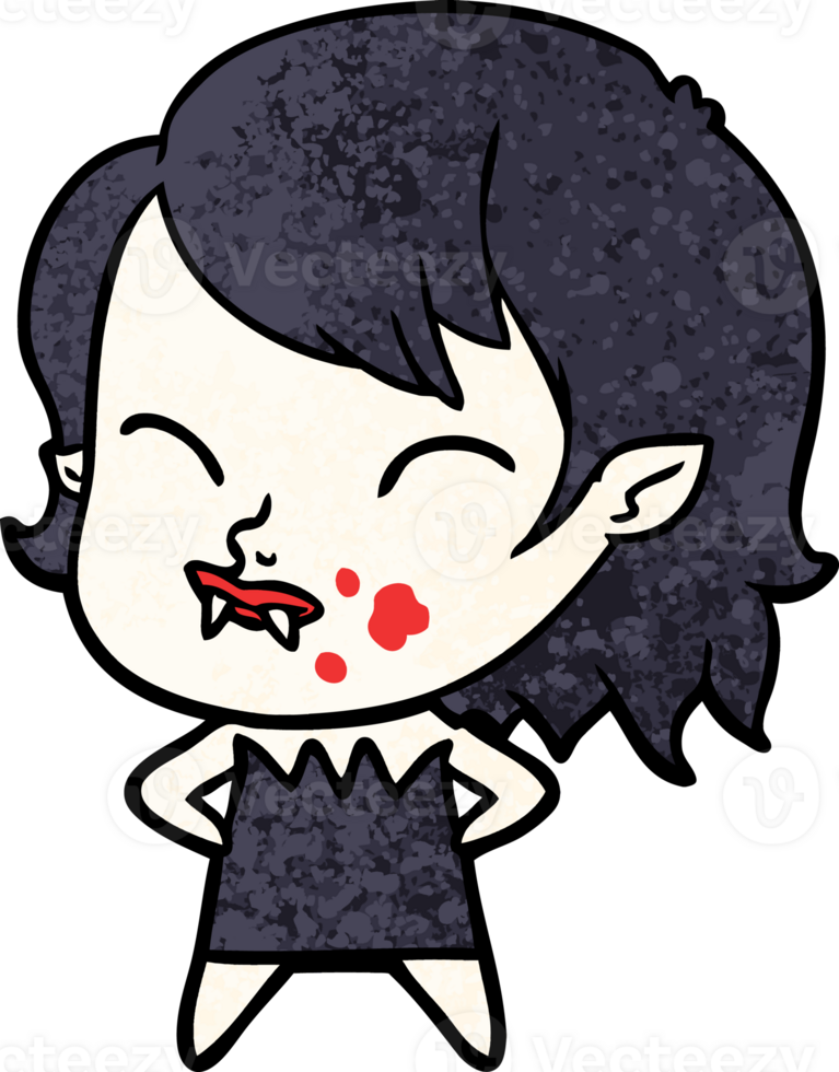 cartoon vampire girl with blood on cheek png