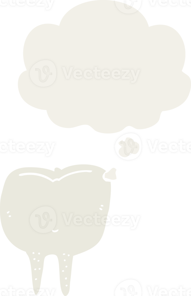 tecknad serie tand med trodde bubbla i retro stil png