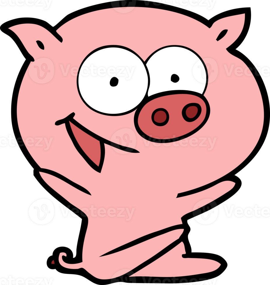 cheerful sitting pig cartoon png