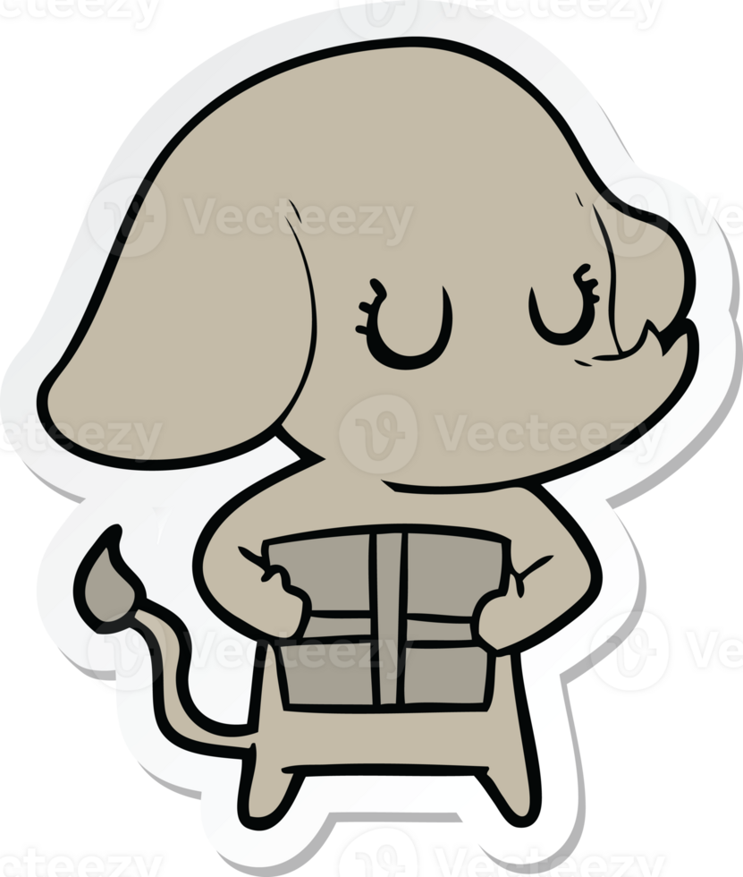 sticker of a cute cartoon elephant with gift png