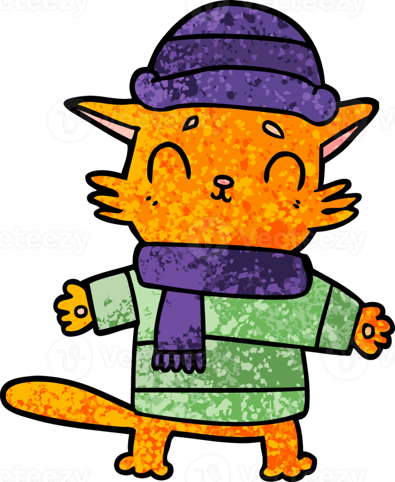cartoon cat in winter clothes png