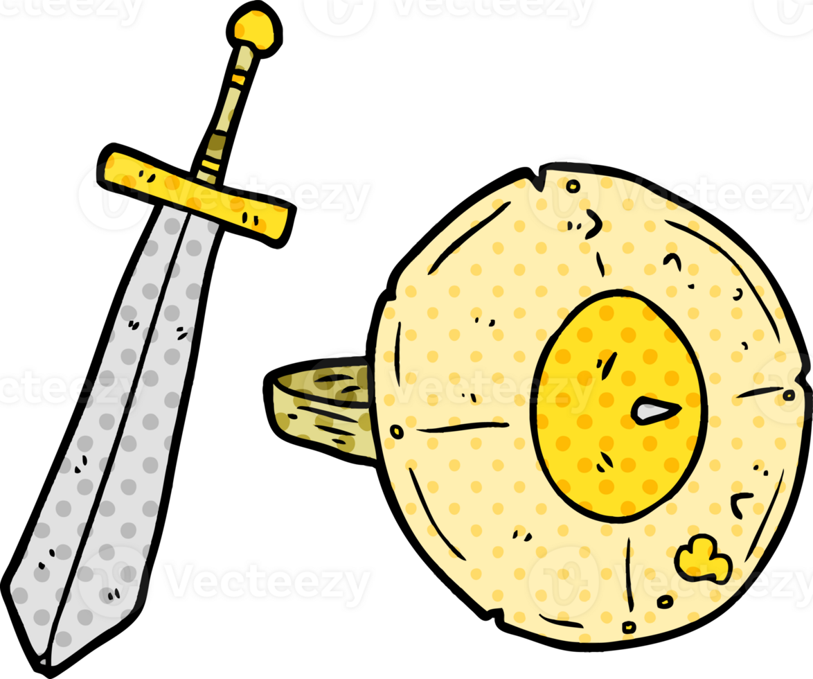 cartoon old gladiator shield and sword png