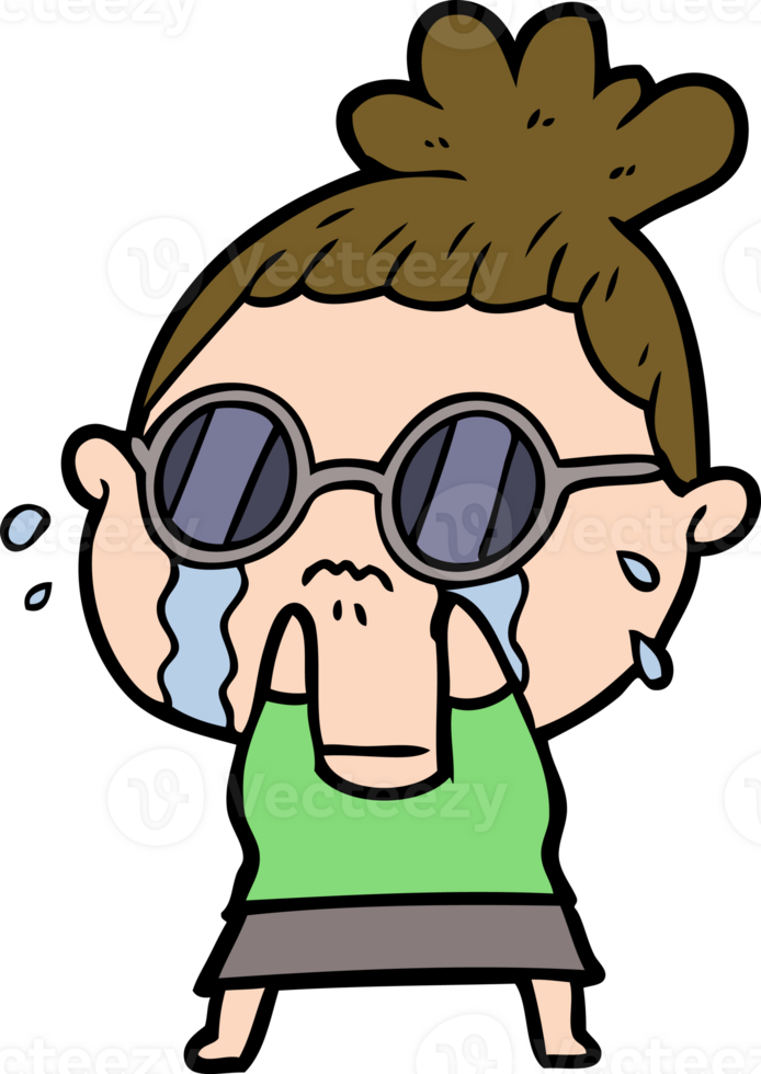 cartoon crying woman wearing sunglasses png