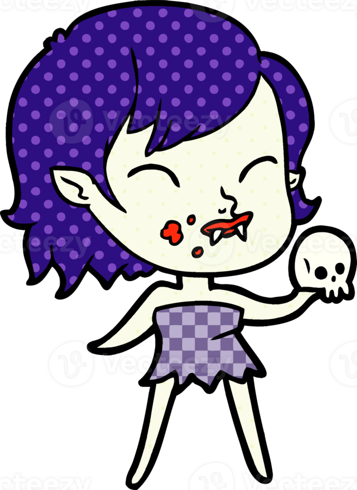 cartoon vampire girl with blood on cheek png