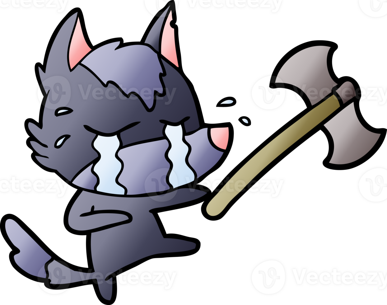cartoon crying wolf throwing axe png