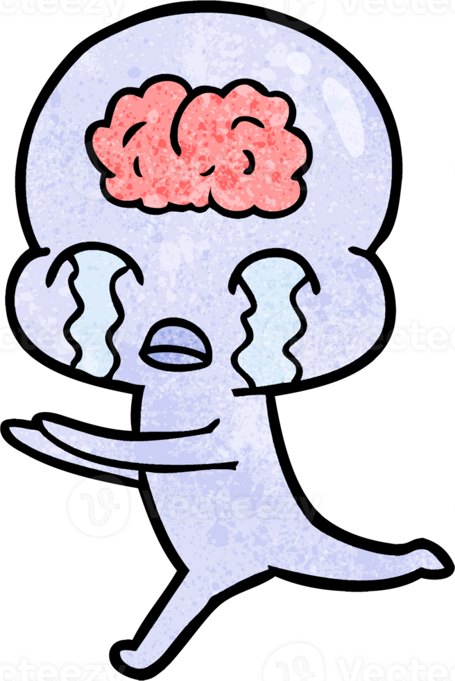 cartoon big brain alien weint png