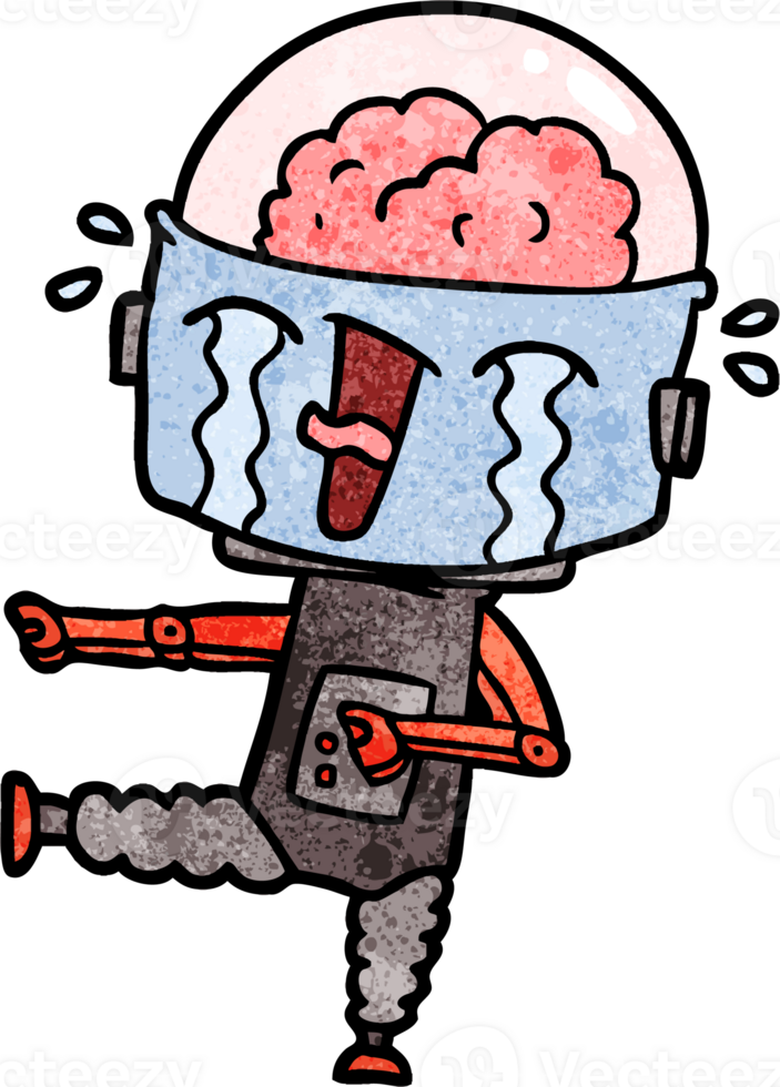 cartoon crying robot pointing png