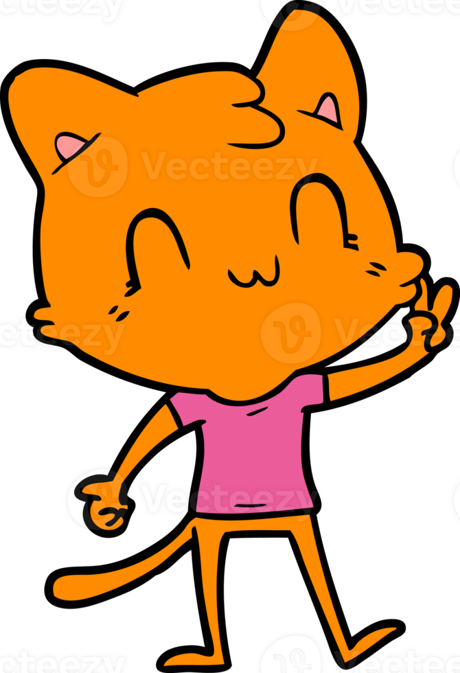 cartoon happy cat giving peace sign png