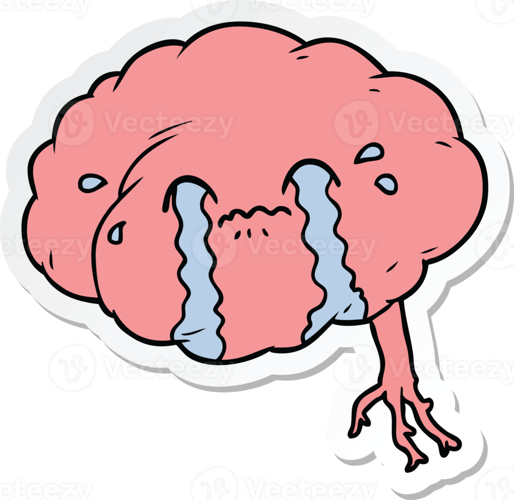 sticker of a cartoon brain with headache png