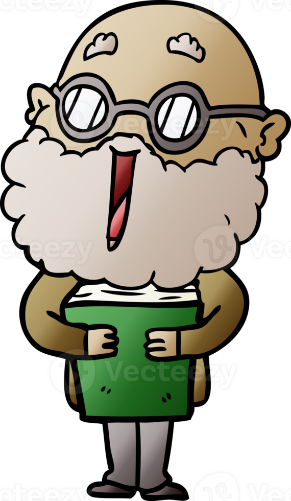 cartoon joyful man with beard and book png