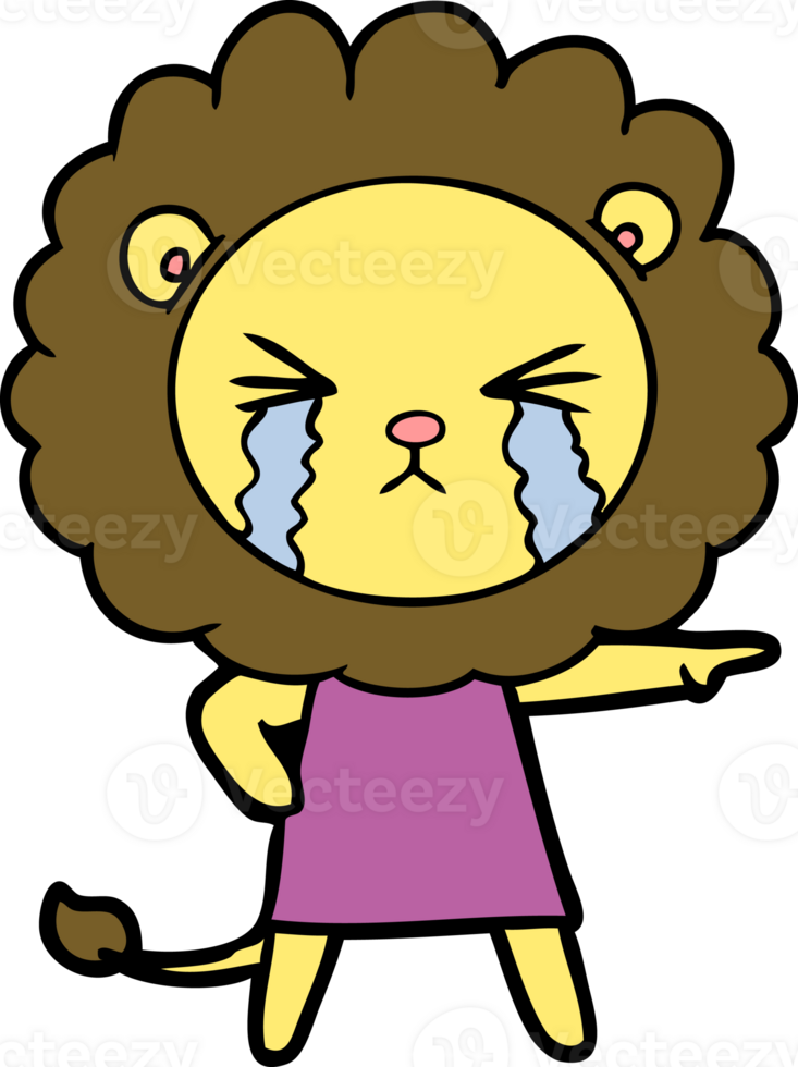 león llorando de dibujos animados con vestido png