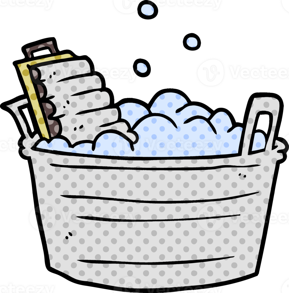 cartoon old laundry washboard and bucket png