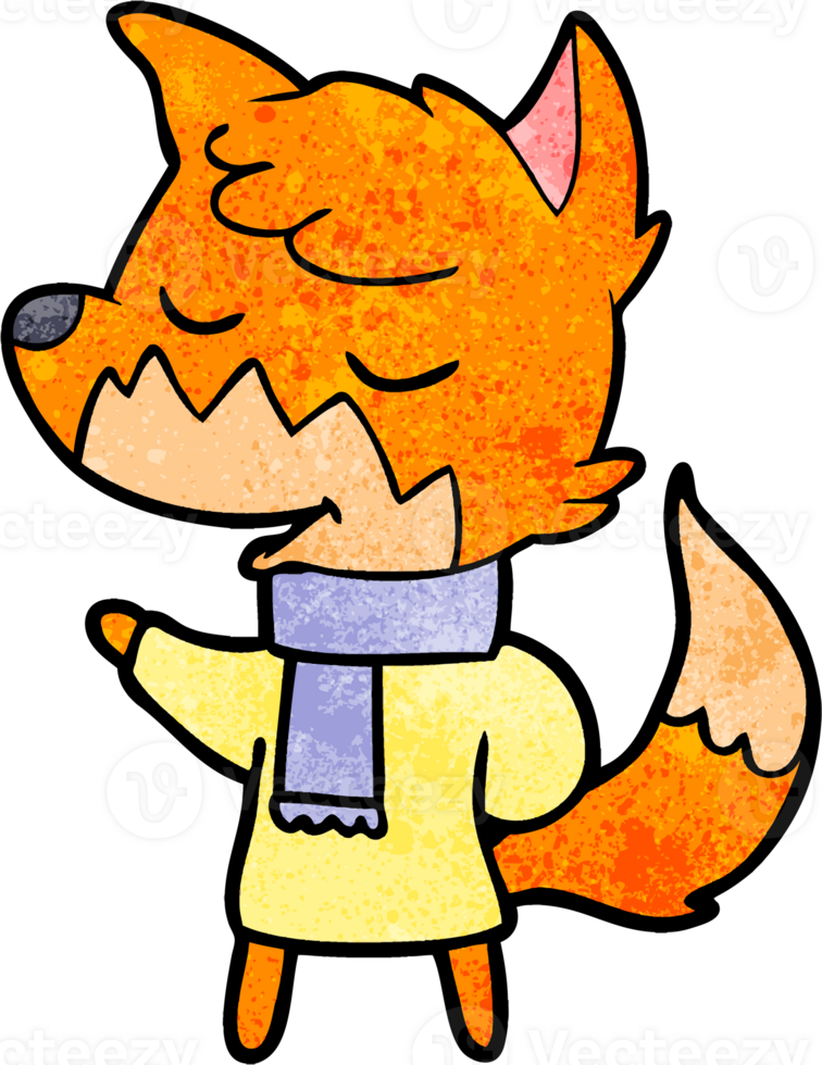 friendly cartoon fox in winter clothes png