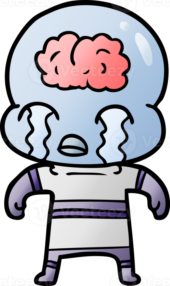 cartoon big brain alien weint png